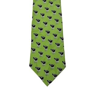 Beau‎ Ties Ltd of Vermont Mens Green Cow Print 100% Silk Hand Made Neck Tie